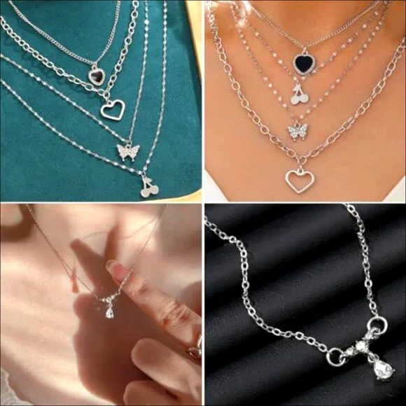 Silver Plated Jewelry Set with Adjustable Necklaces Bracelets Earrings Rings - Picture 6 of 7